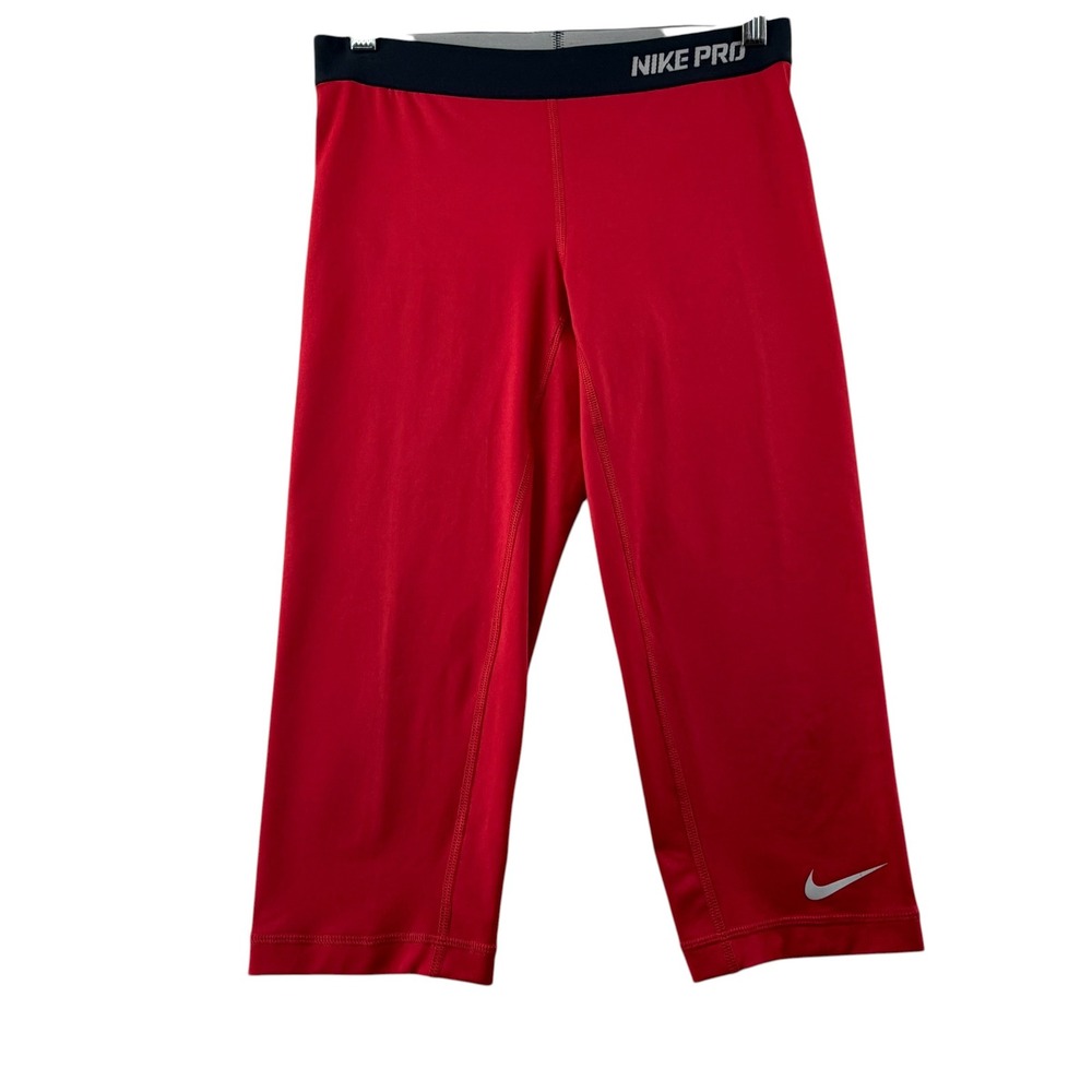 Nike Pro Dri-FIT Capri Tights Leggings Womens Medium Red Athletic Gym Yoga